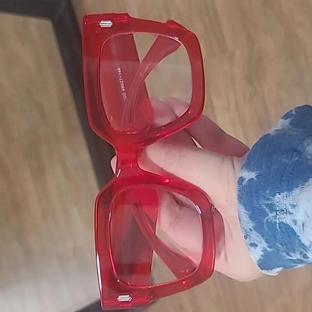 ♡♡♡♡Red Wide Plastic Rim Glasses Clear